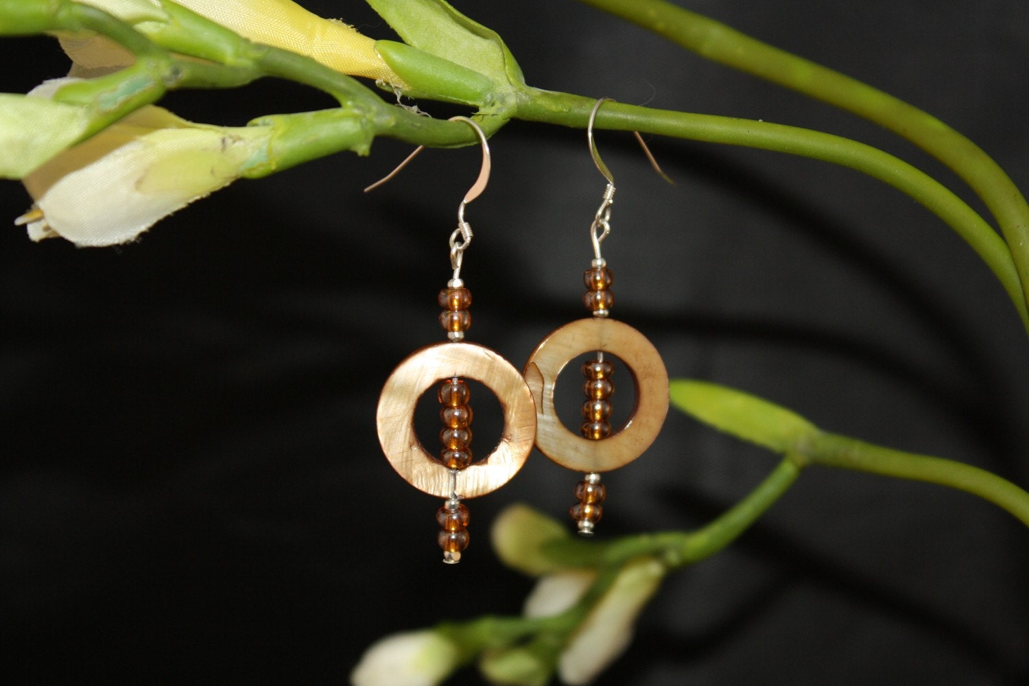 Amber-colored moon earrings