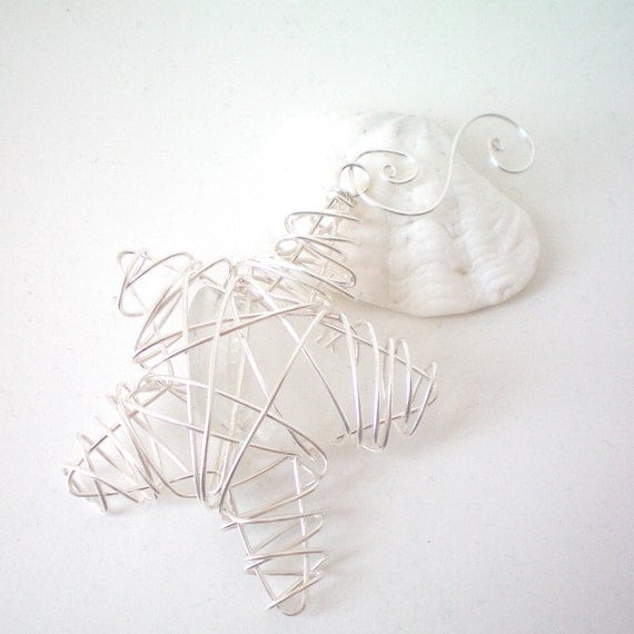 white sea glass star decoration, sun catcher, christmas tree ornament