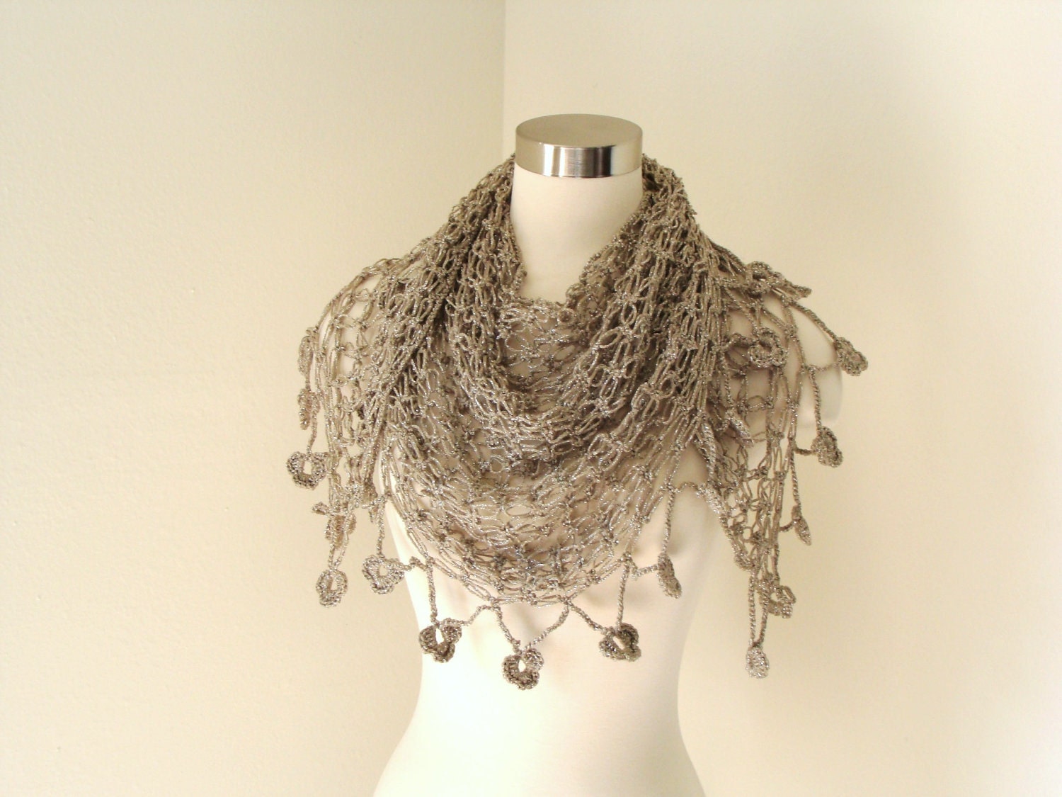 Taupe Solomons Knot Shawl