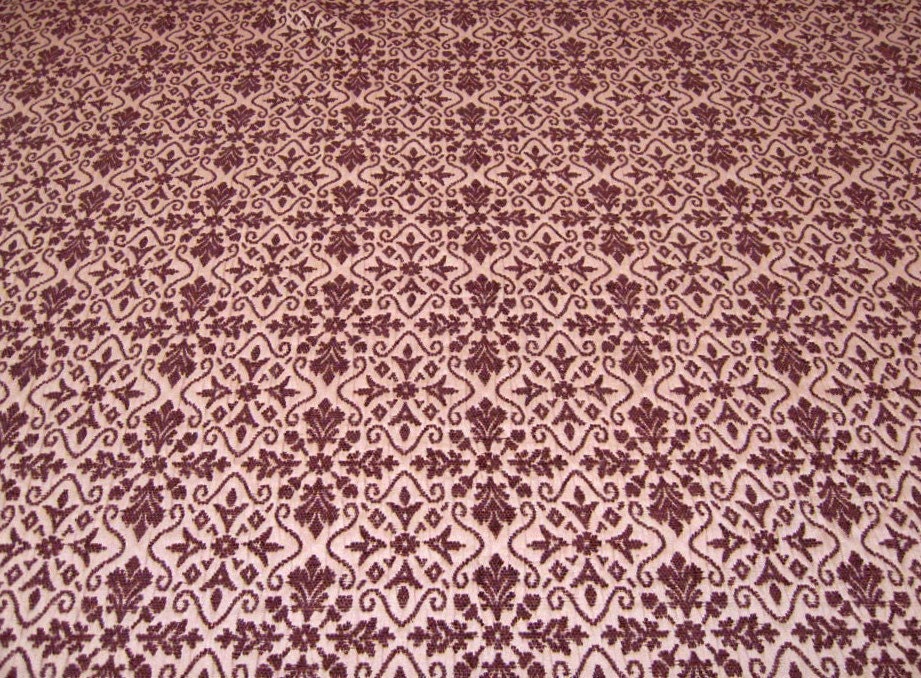 ON SALE, Half Off:  Victorian Look Reversible Medallion Pattern in Wine Colored Chenille on Clay Background