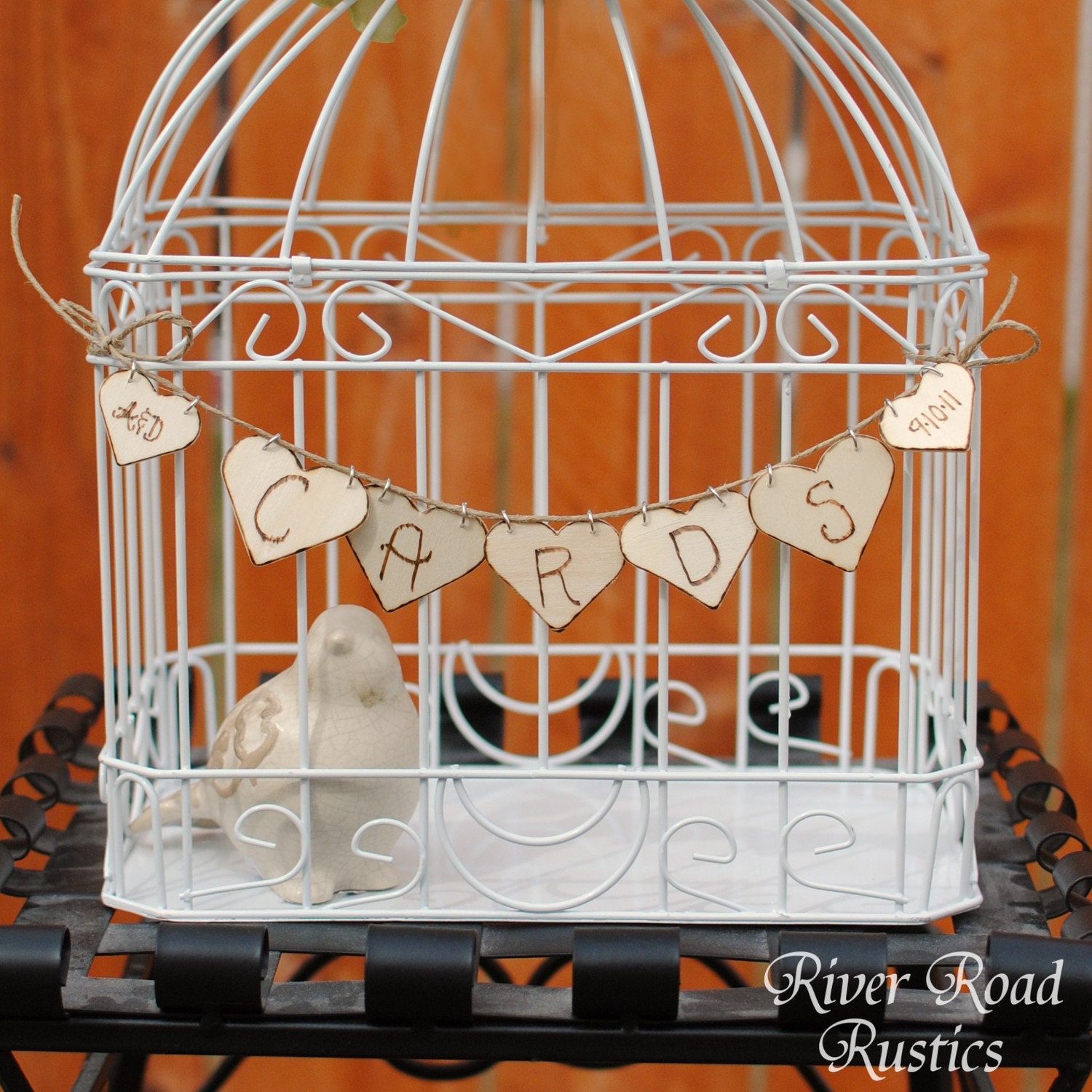 Wedding Card Banner - Personalized Wood Hearts. Ships Quickly.