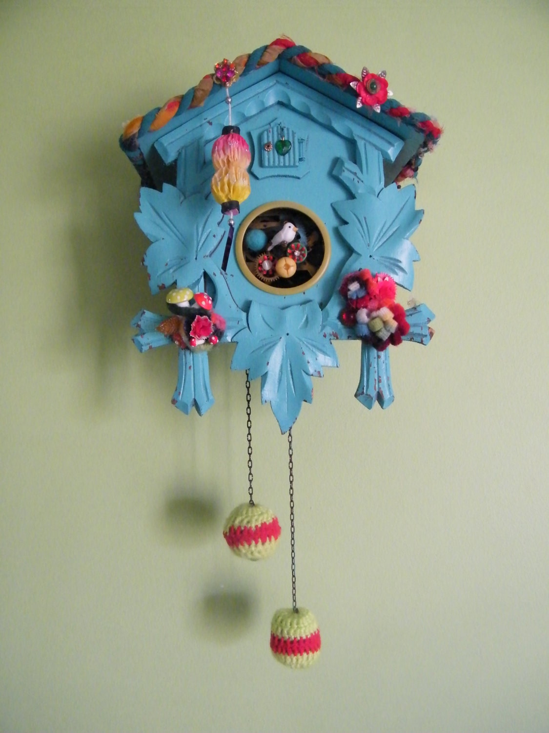 Reclaimed cuckoo clock in pretty sky blue