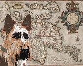 Dog Print Animal Art Pet Poster Scottie Dog Retro Map Art
