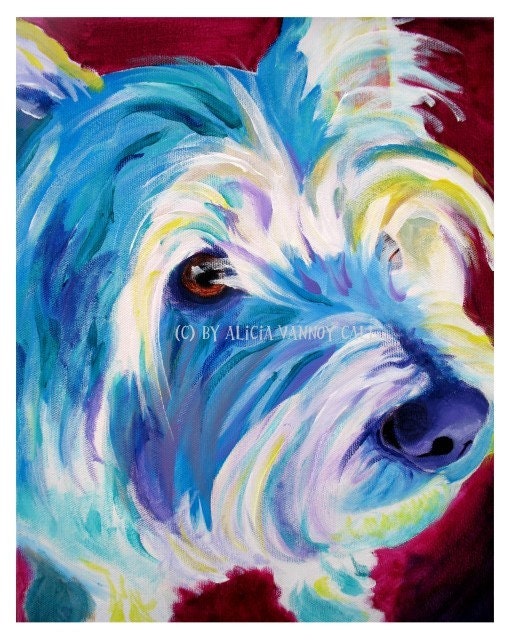 Colorful Pet Portrait Westie Dog Art Print 8x10 by Alicia VanNoy Call