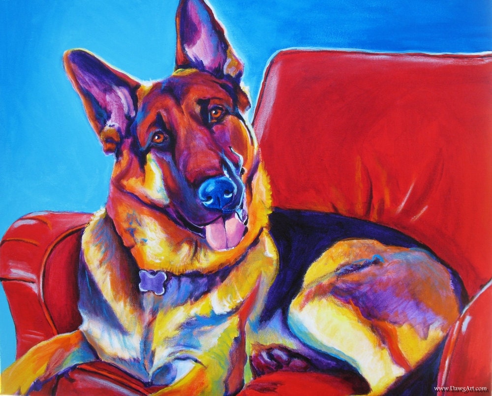 Colorful Pet Portrait, German Shepherd, Dog Art Print 20x30 by Alicia VanNoy Call