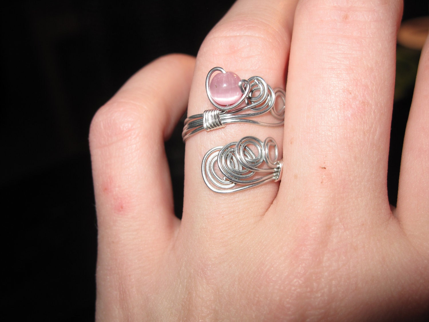 Wire Wrapped Adjustable Ring With a Pink Cat's Eye Stone MADE to ORDER