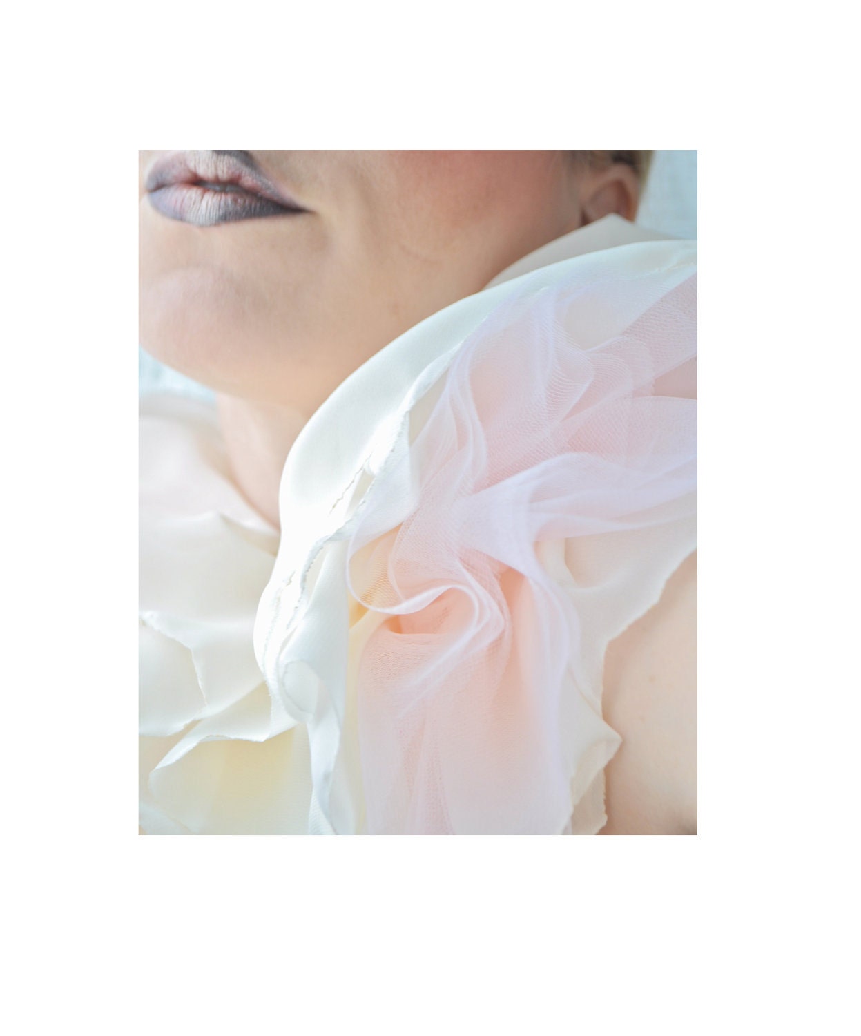 Petals Pierrot Collar in Pink and Creme Chiffon and Tulle Ruffles by Anjou for Wedding, Costume, Whimsy