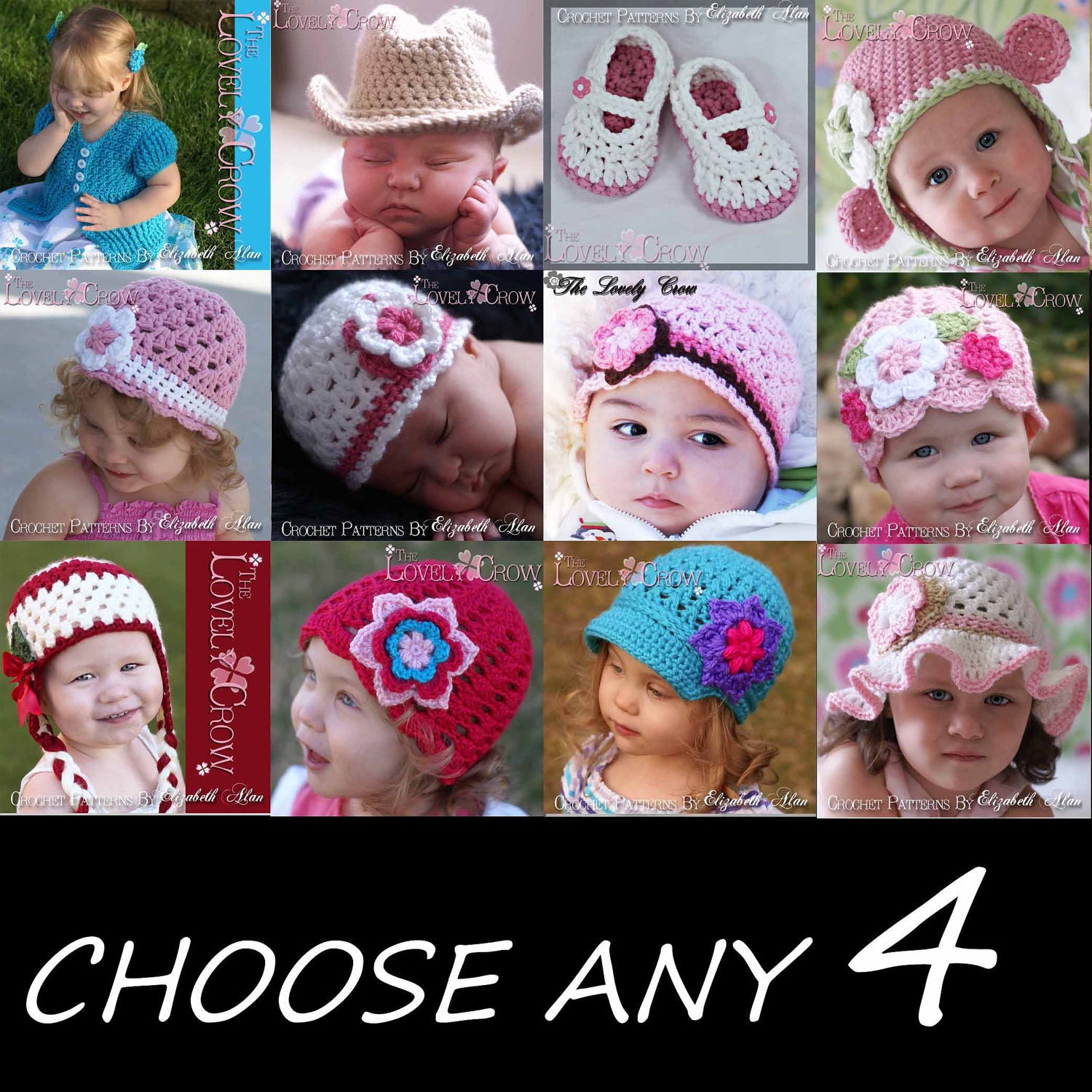 Toddler Crochet Patterns  CHOOSE ANY FOUR patterns from The Lovely Crow