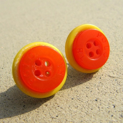 Orange and Yellow Button Earrings