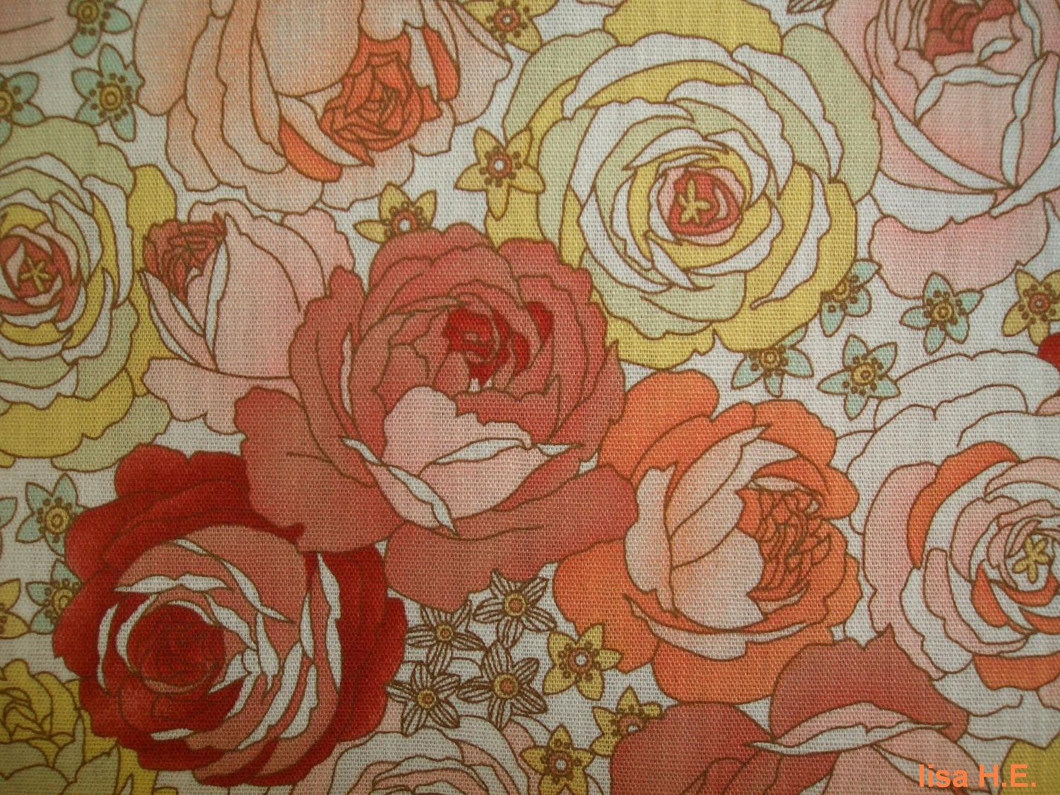Roses and daffodil in orange, fat quarter, pure cotton fabric