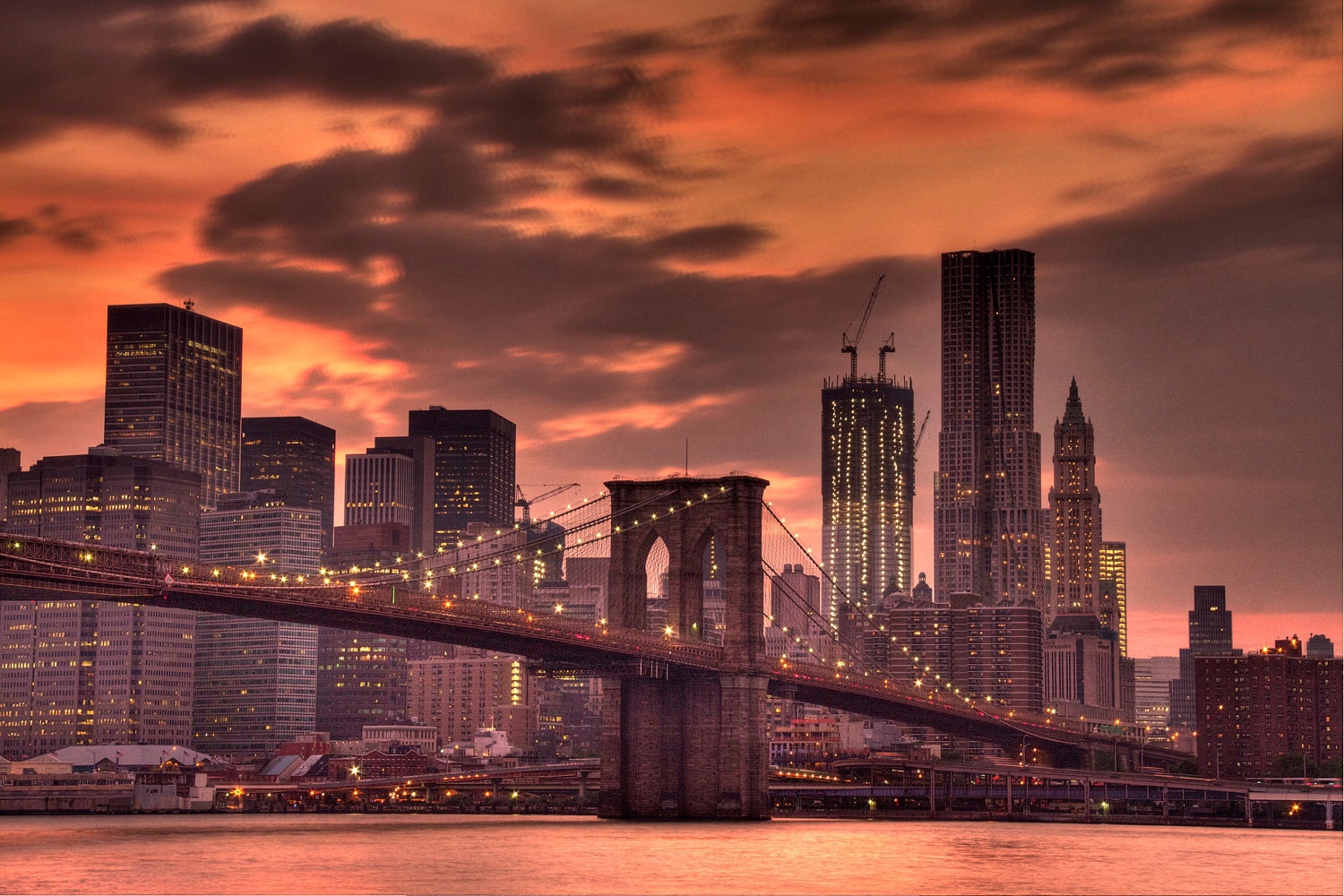 New York City, Photography, Brooklyn Bridge at Sunset, Photograph Print, Art, Home Decor,  6X9 (Other Sizes Available)