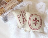 Lavender Sachets FLEUR de LIS and PARIS - Set of Two Embroidered Linen Cushions