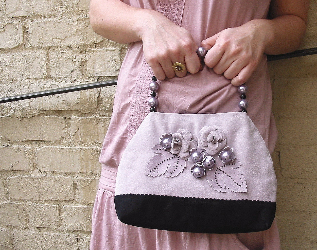 Suede Purse in Lavender Color RITA - OOAK