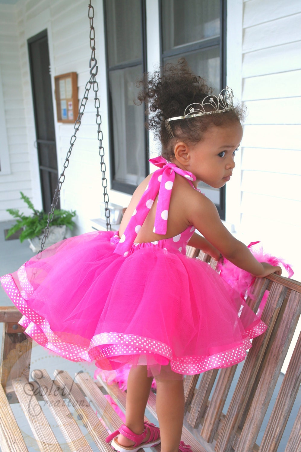 Minnie Mouse Themed Tutu Dress In Pink Polka Dots
