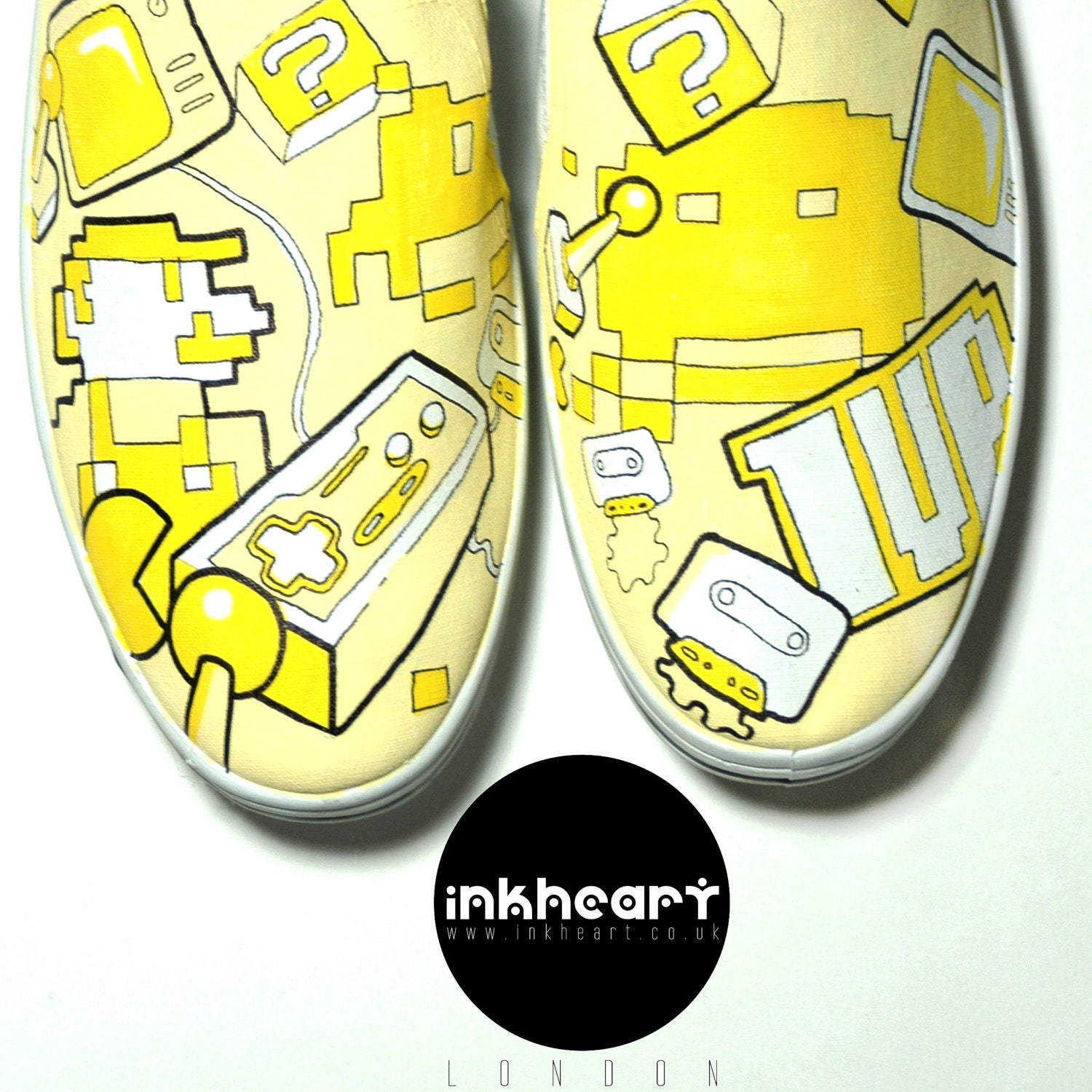 Mario Retro Gaming Handpainted Custom Shoes Yellow