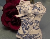 Blue Toile Corset Brooch Pin