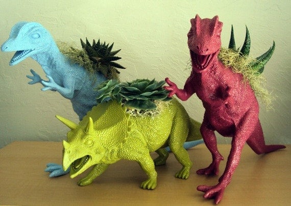 Dinosaur Planter Trio - Modern Art Centerpieces - Extra Large