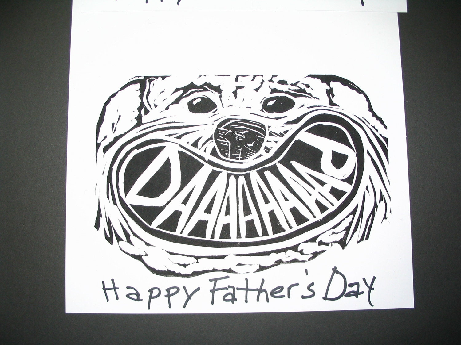 FATHER'S DAY greeting card - 5X7 linocut with black ink - blank inside