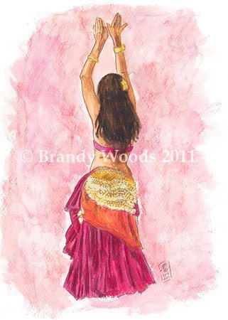 Exotic Fire Sexy Belly Dance Gypsy fantasy original Watercolor Art Painting - Brandy Woods