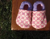 Baby Shoes Girl in Pink and Purple and Cream Modern Flower Print - Custom Sizes 0-24 months by little house of colors