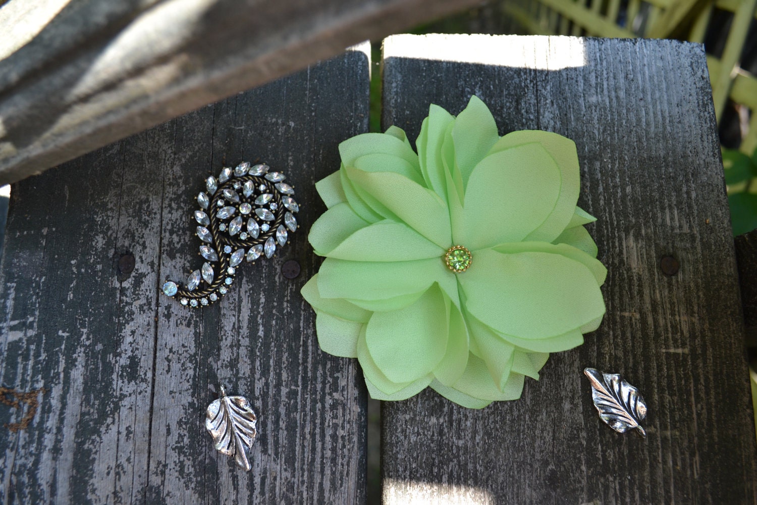Flower Hair Clip - Soft Green Flower Brooch - Bridesmaids Accessory - SALE 15%