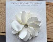 Bridal Flower Hair Clip - Ivory Satin - Rhinestone Embellishment- 15% Sale