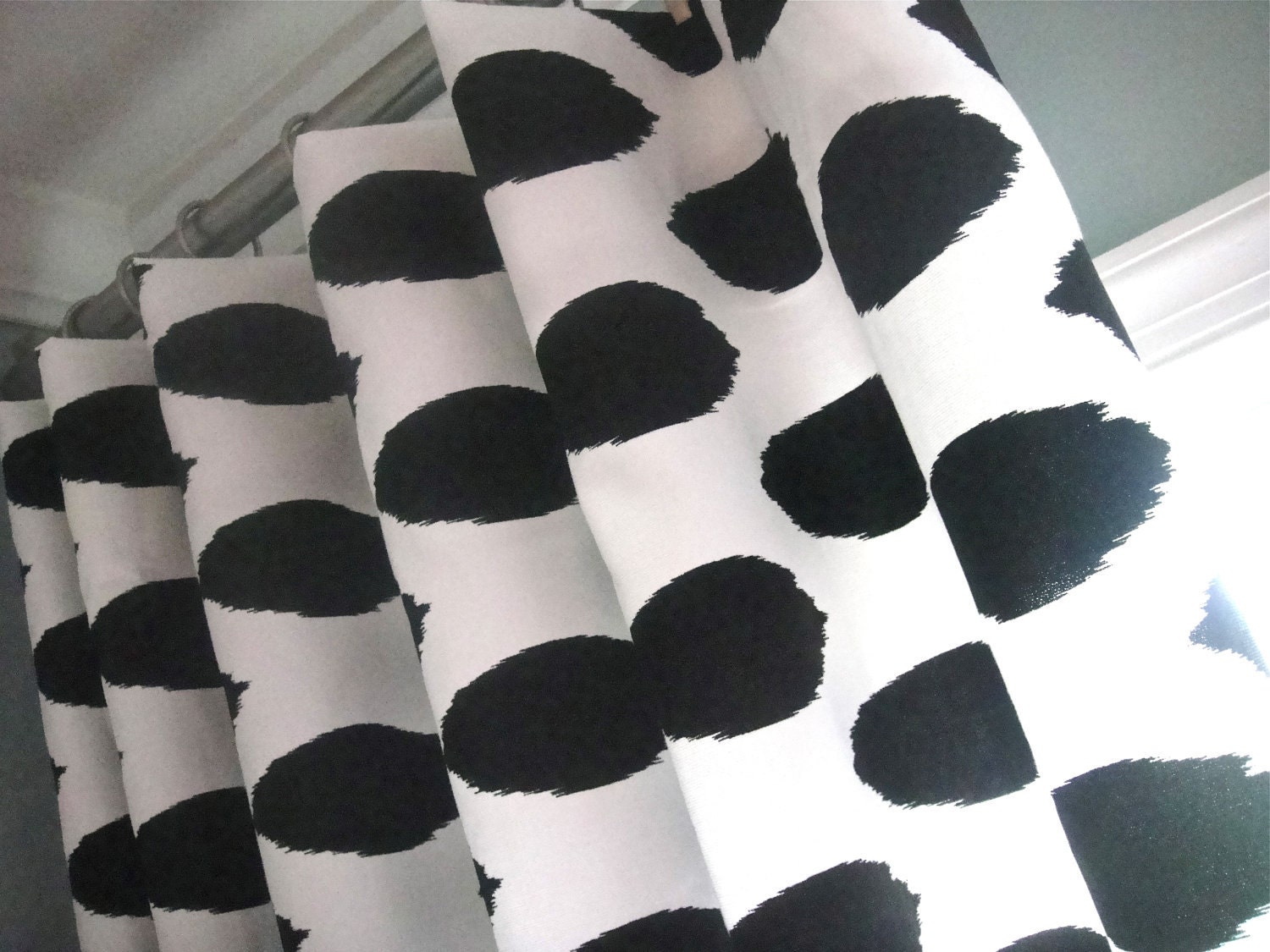 A Pair Of  50x90 Inch Flat Panels /Rod Pocket Draperies In Chipper Slub Charcoal Contemporary Print