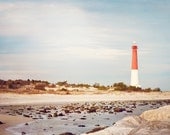 Large Lighthouse Photography - landscape coastal wall print light blue brown white red new jersey shore long beach island - 24x36 Photograph
