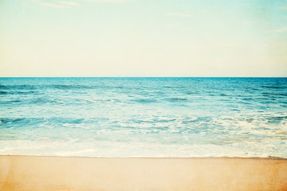 Beach Photography - ocean sea seascape landscape horizon - aqua blue beach beige - coastal wall art seashore - 8x12 Photograph, "Carefree"