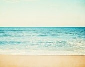 Ocean Photography - beach art print summer sea seascape photo aqua blue cream beige seashore coastal wall art - 5x7 Photograph - "Carefree"