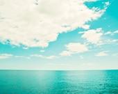 Ocean Photography - turquoise teal sea horizon seascape landscape beach photo print aqua blue wall art seashore white - 8x12 Photograph