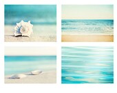 Beach Photography Set - Four 5x7 Photographs - ocean water seashell photo prints - sea aqua blue beige seashore - coastal wall art