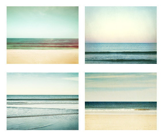 Ocean Photography Set - Four 8x10 Photographs - horizon beach sea seascape teal mint green turquoise aqua pastel - seashore wall art prints