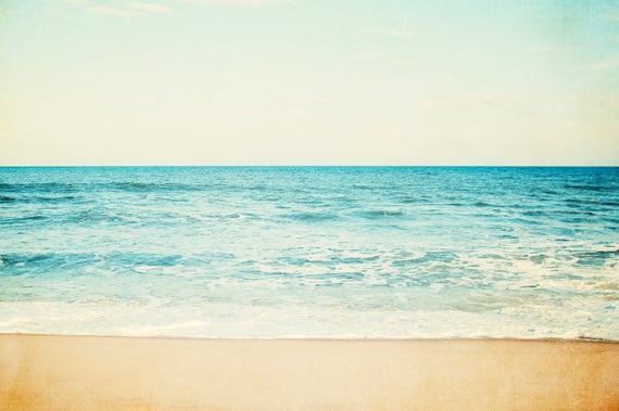 Beach Photography - ocean sea seascape landscape horizon - aqua blue beach beige - coastal wall art seashore - 8x12 Photograph, "Carefree"