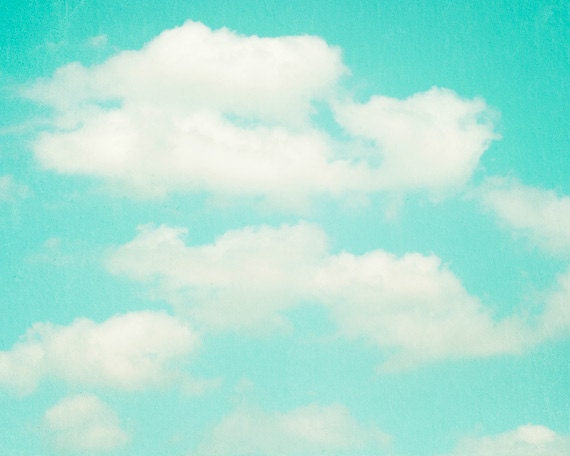 Beach Photography Set - turquoise coastal wall art seashell teal clouds photograph blue ocean birds water - Four 8x10 Photographs