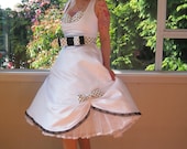 1950s Pin Up 'Audrey' Wedding Dress in a with Polka Dot Bodice, Belt and Organza Petticoat Tea Length  - custom made to fit
