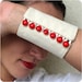 Bracelet cuff textile white red embroidered ready for shipping fairytale peacock OOAK gift