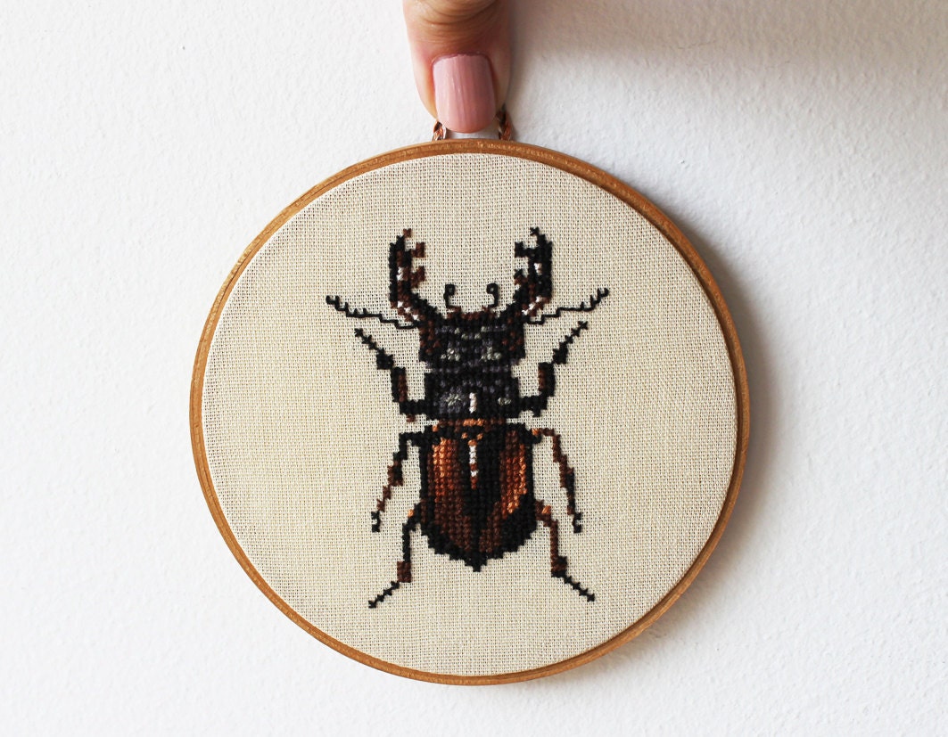 Hand embroidered hoop. Bugs or beetles. Small craft collection. Set of 3 hoops. Made to order