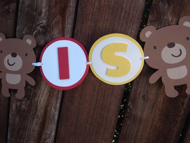 Teddy Bear Happy Birthday banner in primary colors, or pick your own colors.  Custom banner, 1st Birthday