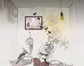 Canvas print, Children art, Digital illustration, Angel painting, Gothic art, Pen and ink.