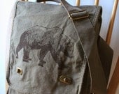 Grizzly Bear Field Bag Canvas Screen Printed