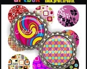 RETROGRAPHICS Bottle Cap Images - 4x6 Digital Collage Sheet - BottleCap One Inch Circles for Pendants, Hair Bows, Magnets and Buttons