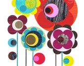 RETRO BLOOMS print of handmade paper cut Ellen Giggenbach
