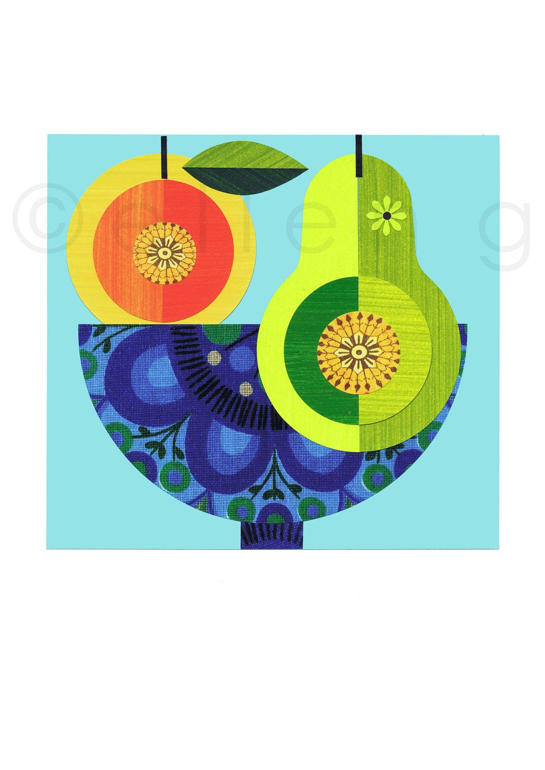 apple and pear collage print