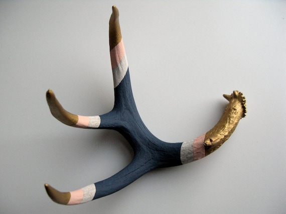 Gold, Pink and Navy Striped Deer Antler - Medium