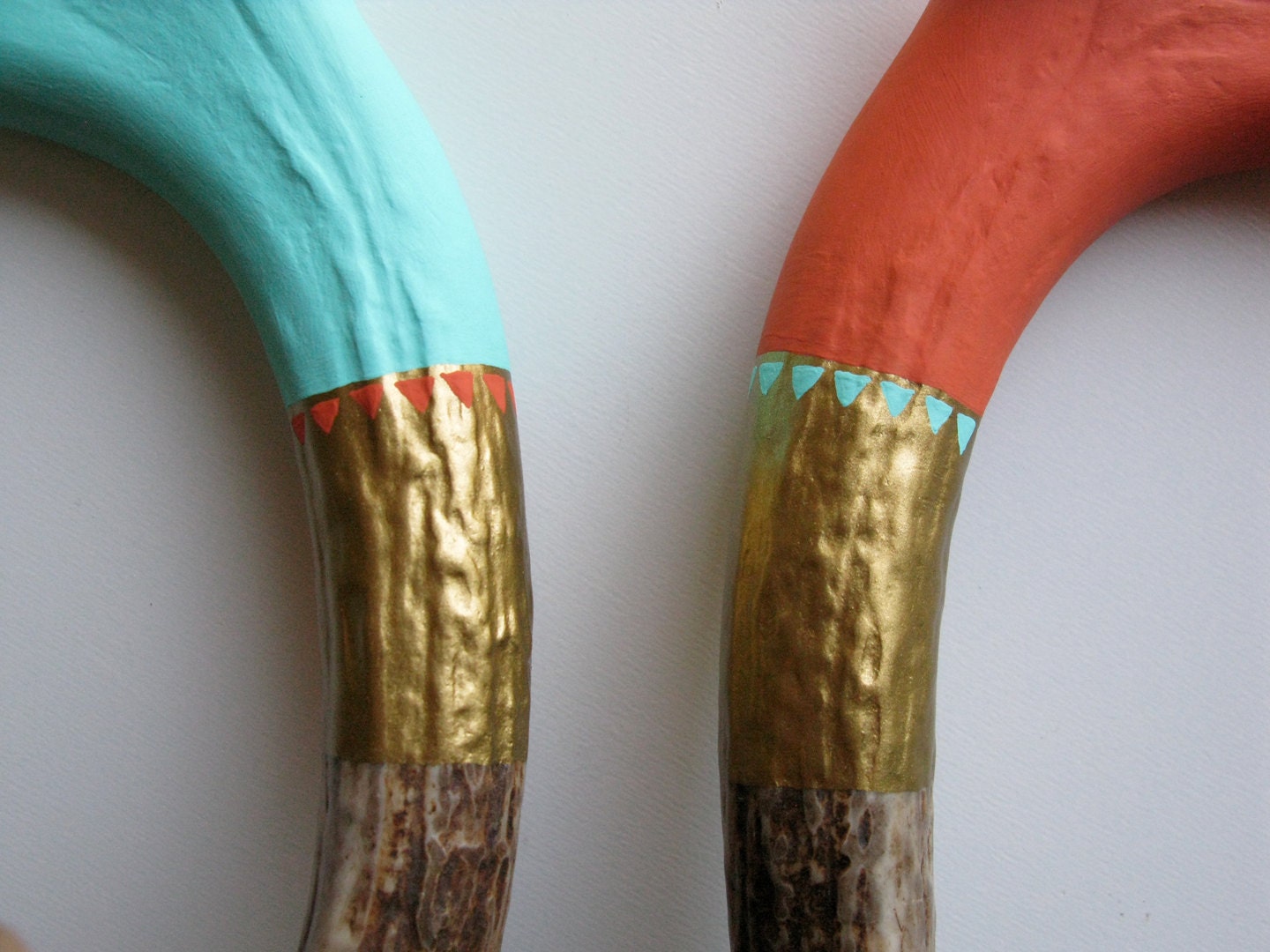 Gold, Aqua and Coral Tiny Triangle Antler SET