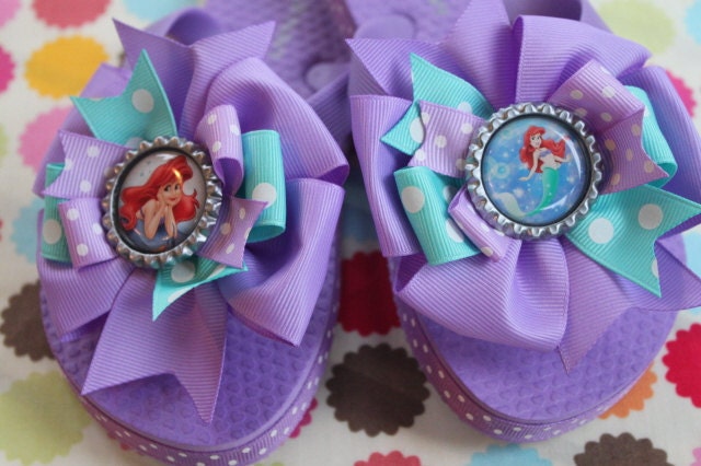 Made to match Ariel Flip Flops--The Little Mermaid-- bottlecap Bows for Her Toes bow flip flops