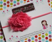 Baby Girl Bubblegum Pink Headband --- Shabby Rose on skinny elastic  --- Darling Little Bow Shop