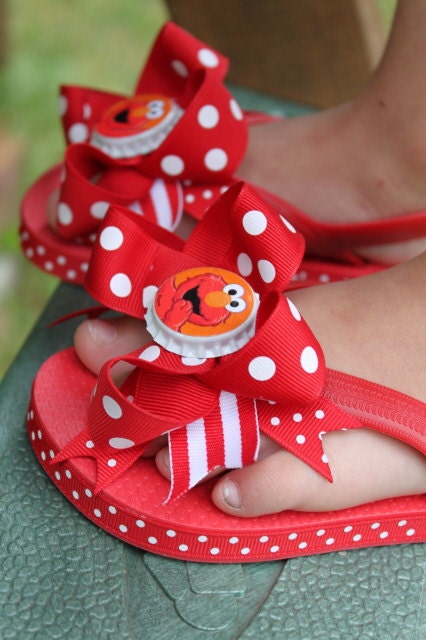 Bow Flip Flops -- Elmo inspired bow flip flops -- perfect for her birthday party