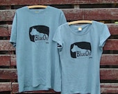 Blue Ox Farm T-shirt - Organic Cotton and Hemp - Black on Steel Blue